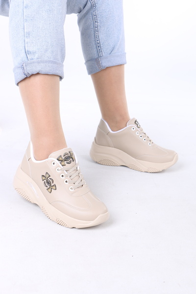 lolyvibe Kadın Kalın Tabanlı Rahat Spor Ayakkabı – Bej