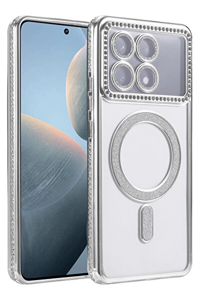 cepmoda Xiaomi Poco “X6 Pro” Stone Glitter Magsafe Phone Case - Lens Protected Luxury Cover - Silver