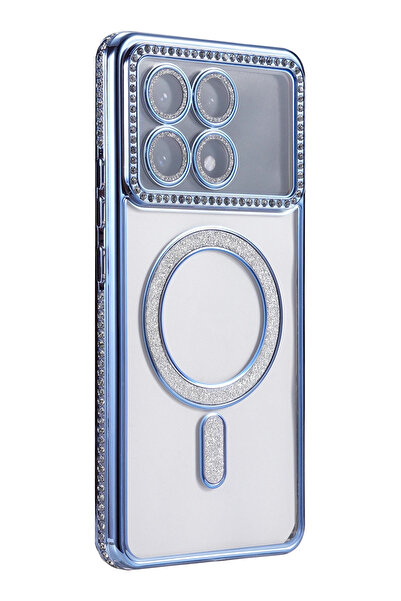 cepmoda Xiaomi Poco'X6 Pro' Stone Glitter Magsafe Phone Case - Lens Protected Luxury Cover - Blue