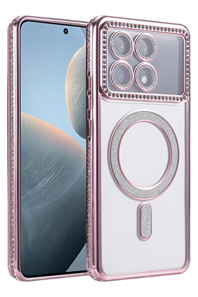 cepmoda Xiaomi Poco'X6 Pro' Stone Glitter Magsafe Phone Case - Lens Protected Luxury Cover - Pink