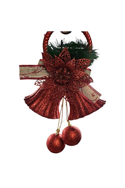 First Choice Elegant Christmas Decorative Glitter Bells, Checkered Bow Pattern, Red-Green Color 20x8x16cm