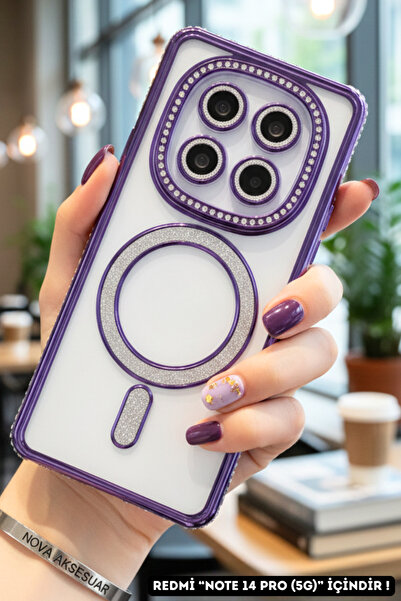 cepmoda حافظة هاتف ريدمي 'نوت 14 برو (5G)' بتصميم حجر لامع مع ميزة ماج سيف - ...