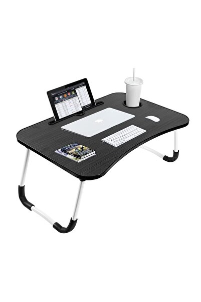 MIXSNOW مكتب كمبيوتر محمول قابل للطي للسرير مع حامل لجهاز iPad وحامل أكواب وص...