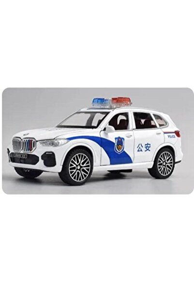 OEM BMW X5 Police Metal Car, Doors open, Sounds, Lights, Pull-back, 16cm, White
