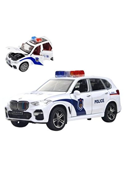 OEM BMW X5 Police Metal Car, Doors open, Sounds, Lights, Pull-back, 16cm, White