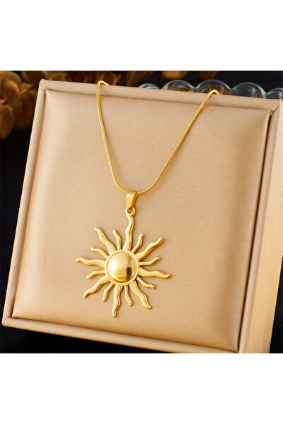 Choice N3062 DIEYURO 316L Stainless Steel Golden Fashion Sun Pendant Necklace...