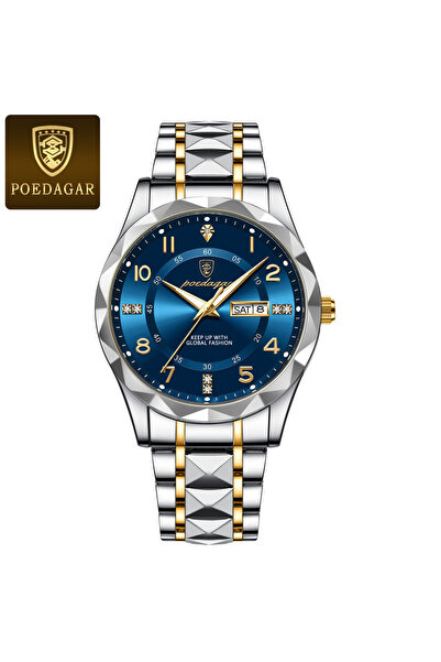 choice2 858 Gold Blue Luxury Fashion Men Quartz Watch Waterproof Date Week Lu...