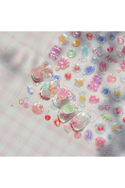 NAILFYOU ملصق تزيين الأظافر TO4514 خماسي الأبعاد من الجيلي الأحمر، بتصميم كرت...