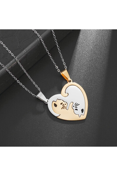 Choice AL19203- قلادة ذهبية من الفولاذ المقاوم للصدأ على شكل قلب معانقة قطة أ...