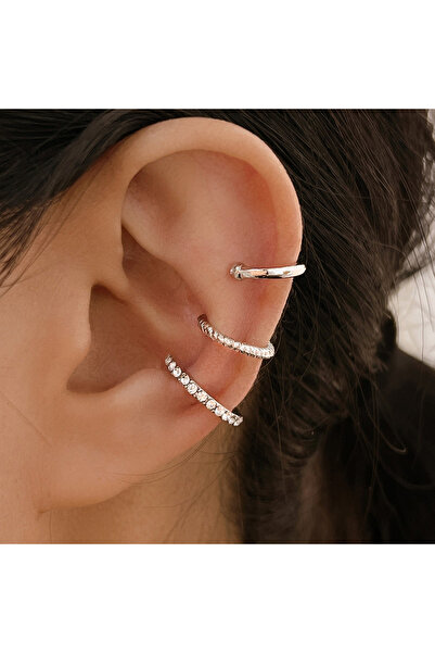 Choice 1 3 قطع أقراط أذن كريستالية بسيطة للنساء المراهقات باللون الذهبي والفضي مشبك غضروف مزيف غير مثقوب E.