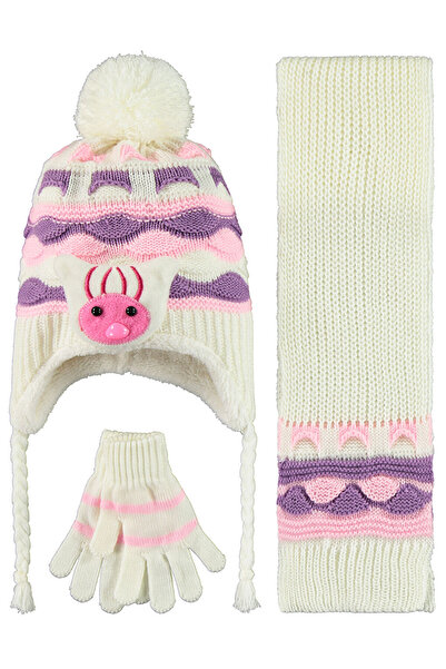 LC Waikiki Baby Girl Scarf Beanie Gloves 0-24 Months Pink