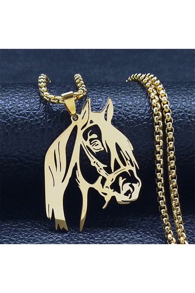 Choice A 60cm BOX GD Horse Head Pendant Necklace for Women/Men Stainless Stee...