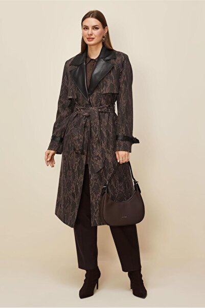 Alvina Leather Detail Trench Coat with Belt 10987