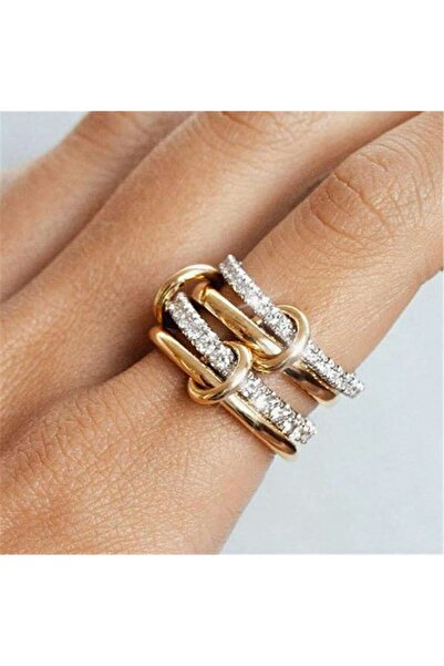 Choice 7 خواتم ذهبية متعددة الطبقات من الفولاذ المقاوم للصدأ مطلية بالذهب عيار 18 قيراطًا مرصعة بالزركون للنساء مجوهرات عصرية P