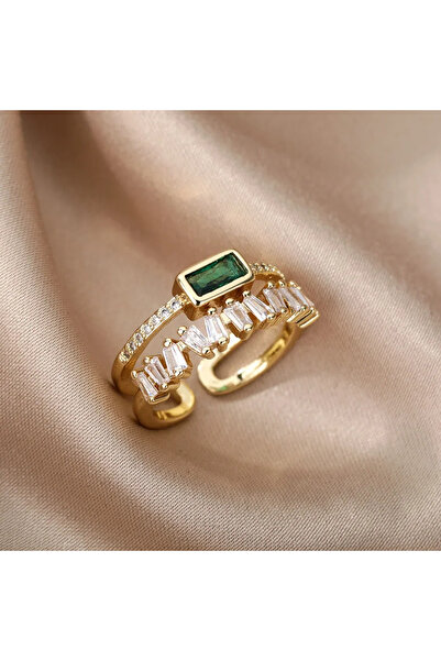 Choice خاتم نسائي كلاسيكي عتيق من الزركون مزدوج الطبقات باللون الأخضر الفاتح ...