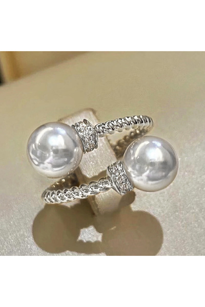 Choice خاتم هويتان مفتوح من اللؤلؤ الصناعي المزدوج بتصميم قابل للتغيير T0945، لون ذهبي، بتصميم جديد