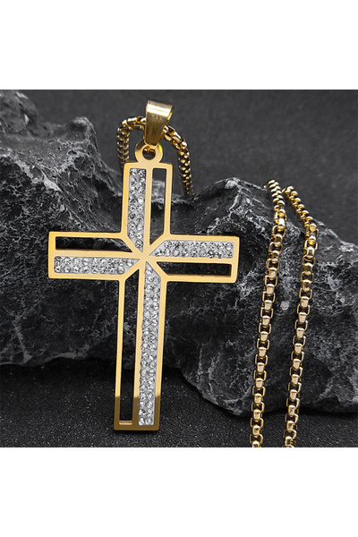 Choice قلادة من الفولاذ المقاوم للصدأ على شكل صليب يسوع الكاثوليكي مقاس 60 سم...