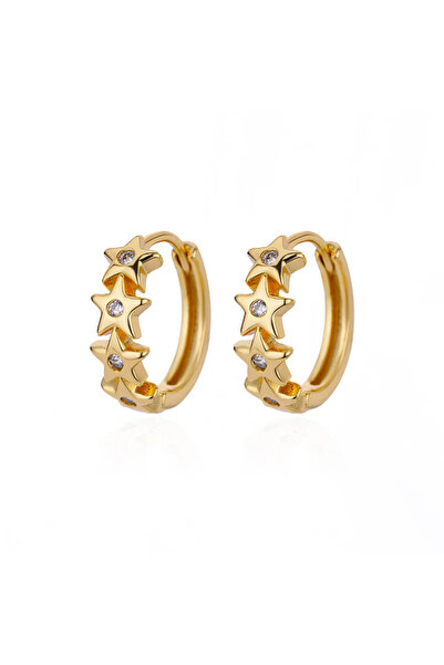 Choice E3126G-2 Zircon Star Earring For Women Girl Stainless Steel Hoop Pierc...