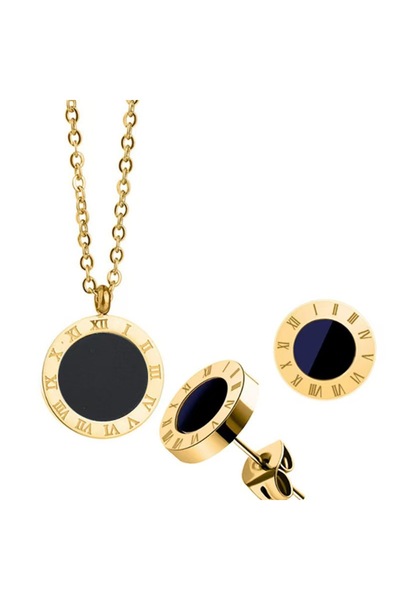 Choice Golden Set B European and American personality trend Roman diamond double ring shell necklace earrin