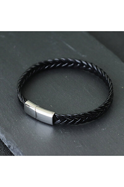 Choice L 20.5cm 8Inch BlackSilver New Men Leather Bracelet Unfading Stainless...