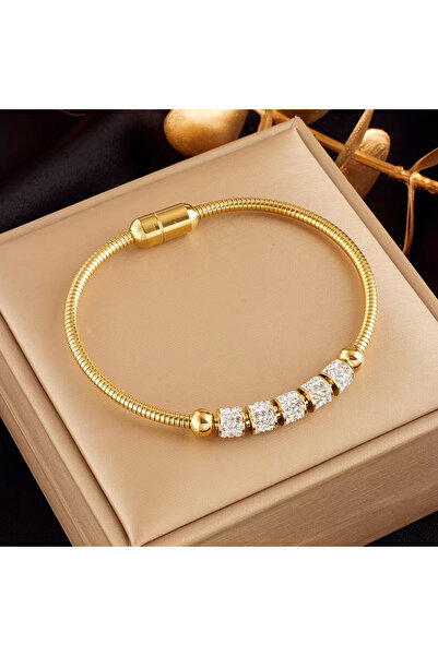 Choice ASL70300 316L Stainless Steel Gold Color Rhinestone Beaded Bracelet Fo...