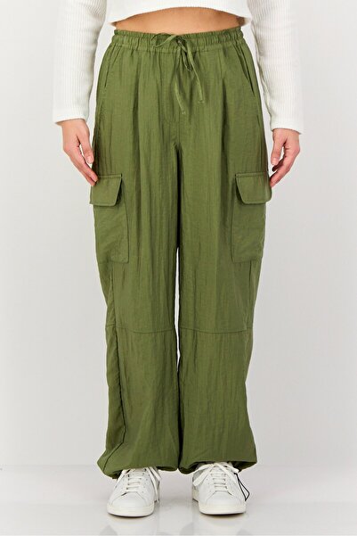 PROMOD Women Regular Fit Plain Cargo Pants, Sage Green