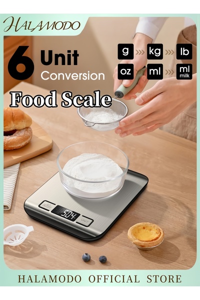 HALAMODO ميزان مطبخ كهربائي فضي