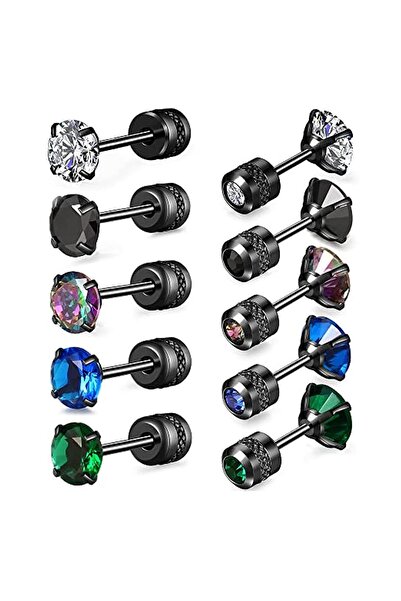 Choice 5pairs set Glamorous Stainless Steel & Zircon Stud Earrings for Men – ...