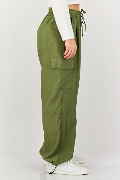 PROMOD Women Regular Fit Plain Cargo Pants, Sage Green