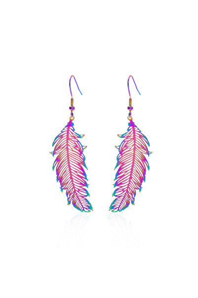 Choice أقراط أذن ملونة من الفولاذ المقاوم للصدأ على شكل أوراق الشجر بتصميم أو...