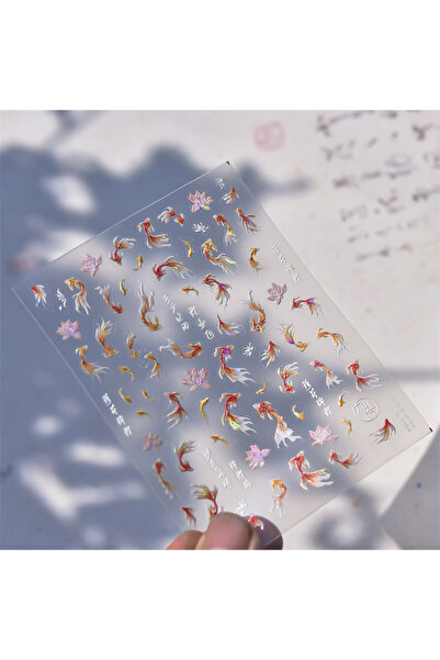 NAILFYOU 1 قطعة to4164 ملصقات أظافر ذهبية غنية 5D من شرائط اللوتس والكارب وتطبيقات فن الأظافر المصنوعة يدويًا إبداعية N