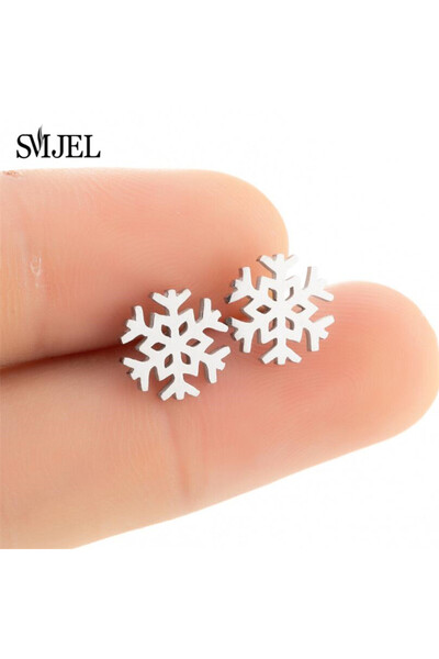 Choice أقراط أذن صغيرة من الفولاذ الفضي 303 SMJEL على شكل غزال لطيف على شكل رجل خبز الزنجبيل، أقراط أذن صغيرة على شكل ندفة ثلج