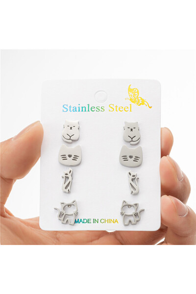 Choice ZH047S 4Pairs/Lot Trendy Kitten Ear Studs Cartoon Stainless Steel Cat ...