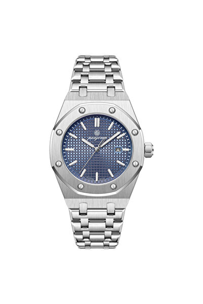 Choice ساعة بازومو الفاخرة للرجال باللون الفضي والأزرق من الفولاذ المقاوم للص...