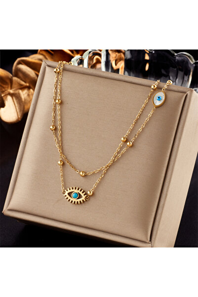 Choice N1914 DIEYURO 316L قلادة متعددة الطبقات 2 في 1 من الفولاذ المقاوم للصدأ على شكل عين للنساء والفتيات الجدد