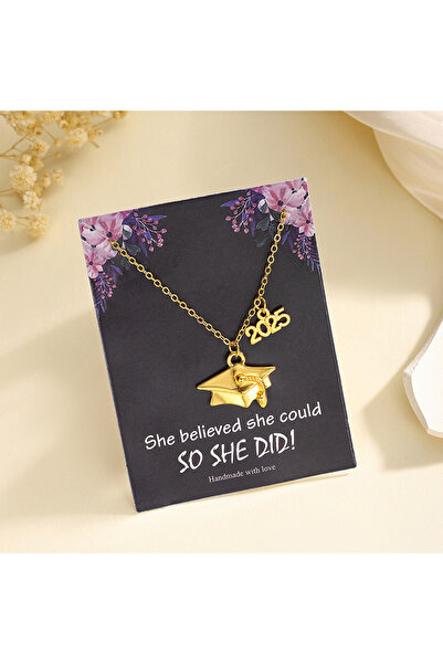 Choice قلادة قبعة التخرج الذهبية 2 2025 مع بطاقة من الفولاذ المقاوم للصدأ وملحقات مجوهرات التخرج