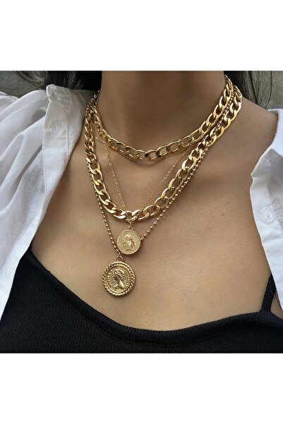 Choice Gold Color Women's Hip Hop Multilayer round Pendant Necklace Fashion P...