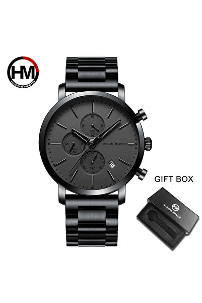 Choice ساعة هانا مارتن الرياضية متعددة الوظائف للرجال بمينا أسود وسوار من الف...