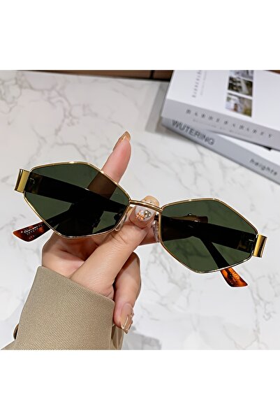 Choice c4 Golden Green Fashion Hexagon Sunglasses for Women Retro Gold Frame Beach Vacation Travel Driving
