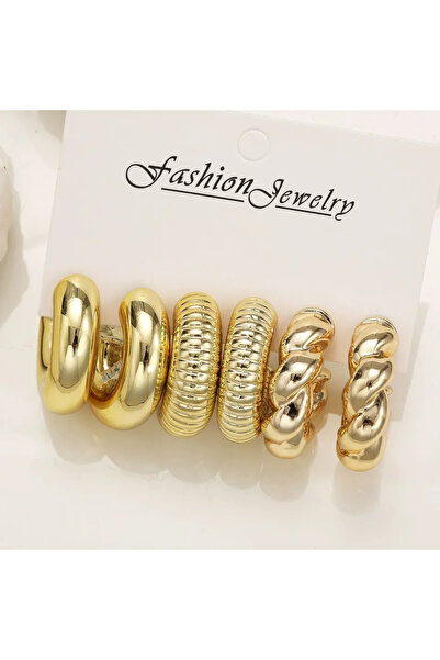 Choice AYA5912401 طقم أقراط دائرية مطلية بالذهب على شكل قطرة ماء مكون من 6 قط...