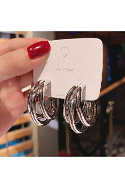 Choice قرط حلقي فضي اللون كوري ذهبي للنساء، معدن أنيق بتصميم هندسي عتيق، أذن ...