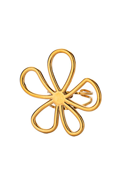 Choice JZ7032G Stainless Steel Hollow Flower Open Rings for Women Trendy Aest...