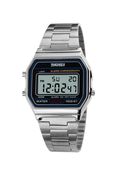 Skmei silver Top Brand Luxury Stainless Steel Chrono Sport Watches Men Back Light Display Digital Wr