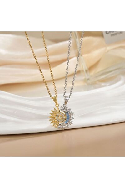 Choice 1 Couple Sun And Moon Pendant Necklace And Open Ring Gift Set, Retro D...