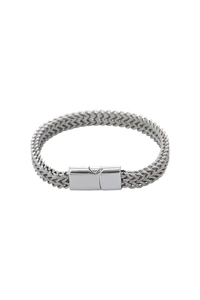 Choice سوار رجالي فضي اللون بطول 21 سم بتصميم هيب هوب مزدوج الطبقات مضفر من ا...