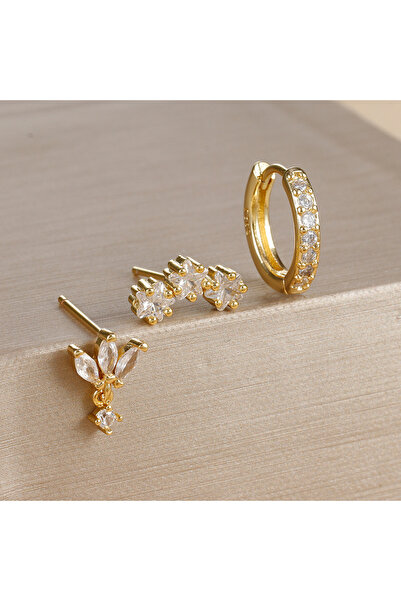 Choice مجموعة أقراط دائرية من الفولاذ المقاوم للصدأ مكونة من 3 قطع ذهبية اللو...