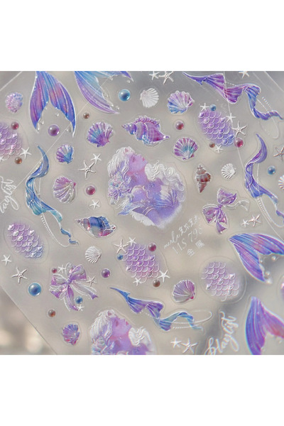 NAILFYOU ملصقات أظافر خماسية الأبعاد MS798 على شكل فقاعات مائية ملونة، سمكة ذ...