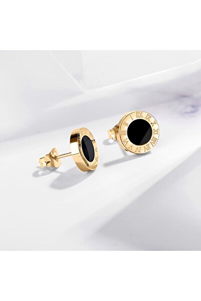 Choice Golden earrings European and American personality trend Roman diamond double ring shell necklace ear