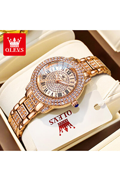 Choice1 QZM OLEVS 9943 Luxury All Diamond Original Quartz Watch for Women Elegant Rose Gold Stainless Steel