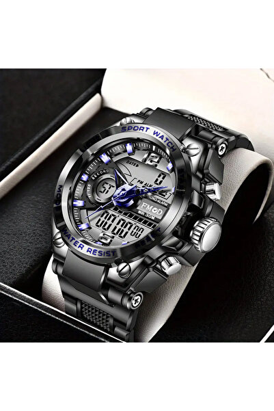 Choice ساعة يد عسكرية زرقاء رقمية للرجال من الفولاذ بإضاءة LED كوارتز ساعة ري...